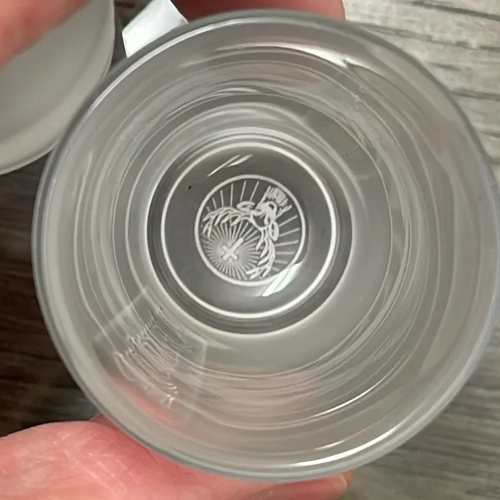 Pair of Embossed Jagermeister Frosted Glass 1 fl. oz Shot Glasses Barware Bar